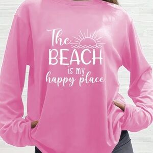 Pink Long Sleeve Beach Graphic Shirt